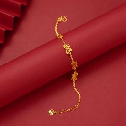 Bangles Real 18K Gold Chain Bracelet for Women Pure Adjustable Five Butterflies Wedding Chain for Women Fine Jewelry Gift