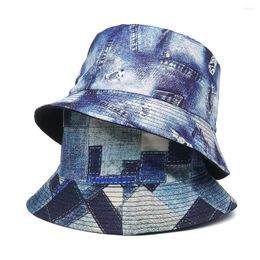 Berets Spring Fishing Hat For Women Men Jean Legging Colourful Print Cap Sun Protective Double-side Hiphop Bucket