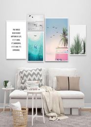 Sea Palm Trees Bus Landscape Wall Art Canvas Poster Motivational Quote Print Painting Decorative Picture for Living Room8815308