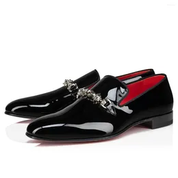 Dress Shoes Patent Leather Black Men Metal Decorative Shoe Clasp Loafers Formal Flat Small Square Toe Summer Wedding Office