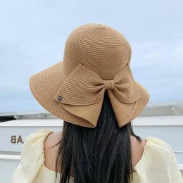 Wide Brim Hats Spring And Summer Outings Bow Shaped Large Brimmed Beach Hat Korean Version Sun Shading Protection