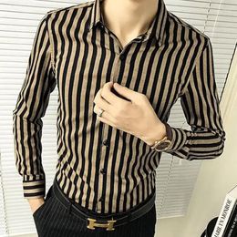 Men's Dress Shirts Man Tops Formal Clothing White Business And Blouses For Men Striped Slim Fit High Quality Elegant S In