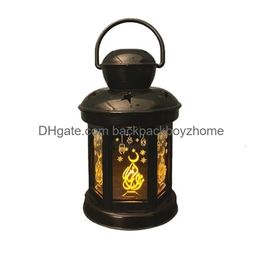 Decorative Objects Figurines White Hollow-Out Led Wind Moroccan Style Decoration Iron Lantern Home Bedroom Living Room Atmosphere Surr Dhepl