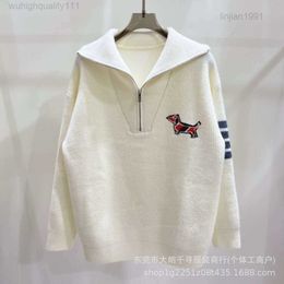 2023 Autumn/winter New Tb Dog Embroidered Four Bars Half Zipper Knitwear for Womens Wear Korean Loose Sweater