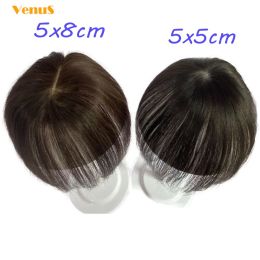 Toppers Small Silk Base Hair Topper Human Hair Wig for Women 5x5cm 5x8cm Mini toupee Hair Piece With Clips Cover White Hair Loss 6''10"