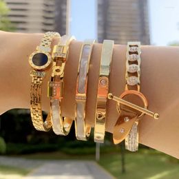 Bangle ZALMAN Classic Brand Roman Letter Crystal Belt Bangles Bracelets For Women Gold Color Titanium Steel Luxury Jewelry Lover Gfit