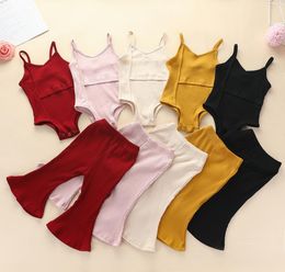 Baby Clothes Kids Clothing Sets Girls Summer Solid Colour Article Pit Rompers Flare Pants Suits Child Sleeveless Sling Jumpsuit Sui2488140