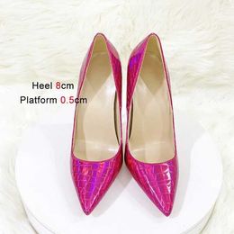 Dress Shoes 2023 New Change Colour Stone Pattern High Heels 12CM Sexy Pointed Thin Heel Single Holographic Shallow Mouth Women PumpsTSH4 H240321