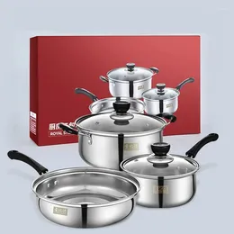 Cookware Sets Three-Piece Set Of Pots And Pans Stainless Steel Double Bottom Thickened Kitchen Cooking Utensils