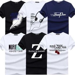 Men's T-Shirts 6 pieces/batch Summer New Fashion Brand Trend Printed Slim fit T-shirt Mens T-shirt O-neck Casual Mens T-shirt Cotton T-shirt Plus Size S 5XL J240319