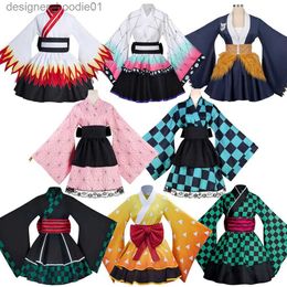 cosplay Anime Costumes Demon anime kimono maid dress Kamado Nezuko role-playing come on Japanese kimono womens Lolita dress Halloween party giftC24320