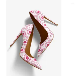 Dress Shoes Classic High Heels Woman Pumps 12 Cm Pointed Toe Stilettos Red Heart Printed Sexy Wedding