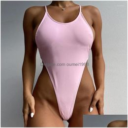 Womens Swimwear Y Thong One Piece Swimsuit Women Backless Bodysuit Female Bandeau Maio Beachwear Wear Solid Monokini 2023 Bath Drop De Dhtxo