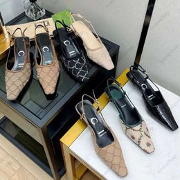 Scarpe eleganti Designer Slingback Sandali con tacco alto da donna Scarpe stringate dal taglio basso 7,5 cm 3,5 cm Rete nera con cristalli scintillanti Pantofole con stampa Sandali in pelle di gomma
