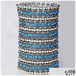 Bangle Classic Fashion Antique Alloy Bracelet Elastic Set With Crystal Wide 230710 Drop Delivery Jewellery Bracelets Dhrvn