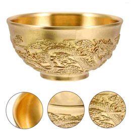 Bowls Office Decor Lucky Double Dragon Bowl Offering Home Desk Decoration Tabletop 8 Cm Desktop Brass Money Treasure Basin