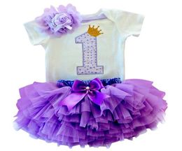 Baby Girl Clothing Sets One Year Birthday Party Costume Toddlers Girls 3Pcs Birthday Party Outfits HeadbandTshirtTutu Dress9006138
