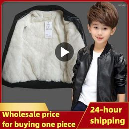 Jackets Boys PU Leather 2024 Autumn Winter For Coat Kids Outerwear Coats Plus Velvet Children Clothes 2-14 Y