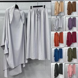 Work Dresses Muslim Two Piece Set For Women Jilbab Abaya Dubai Clothes Islam Plain Dress Sets Eid Ramadan Clothing Khimar Skirt Modest Robe