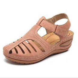 Sandals Fashion Summer Women Dance Hollow Round Toe Shoes Wedge Female Comfortable Beach Ladies Hook Loop H24032501