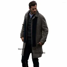 Men's Suits King Wool Trench Coat For Men Herringbone Single Breasted High Street Jacket Women's Coats Winter Man Male