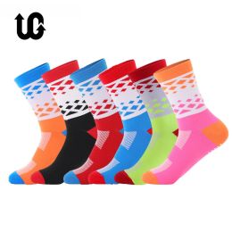 Socks 6Pairs/lot 2023 New Cycling Socks Bike Anti Slip Compression Road Bike Running Non Slip Kneehigh White Sports Funny Brand Black