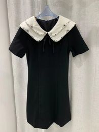 2024 Spring Black O neck Crystal Beads Short Sleeves Women Dress Designer High End Womens Runway Dress Vestidos De Festa 32018