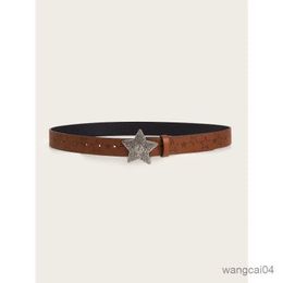 Belts New Mens and Womens Belt with Metal Star Button Head Printed Leather Versatile Decorative Jeans Fashion Womens Belt