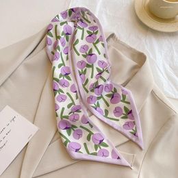 Scarves Skinny Ribbon Silk Scarf Women Lovely Plaid Heart Floral Print Satin Headband Female Hairband Bag Neck Tie Neckerchief Foulard