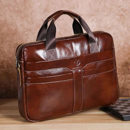 Briefcases Genuine Leather Briefcase For Man Handbags Computer Laptop Shoulder Business Messenger Crossbody Side First Layer Cowhide Bag