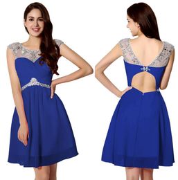 2019 Royal Blue Short Homecoming Dresses Beaded Chiffon Jewel Neck A Line 16 Girl Prom Gowns Graduation Dresses New SD2182273713