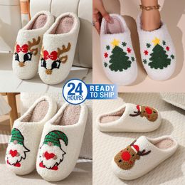 2024 Winter Men's and Women's Slippers Soft and Warm Indoor Cotton Slippers Miekexiq Designer High Quality Fashion Cartoon Elk Flat Bottom Cotton Slippers GAI