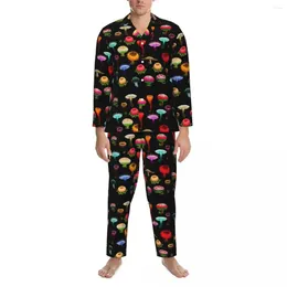 Men's Sleepwear Colourful Mushrooms Pyjamas Set Autumn Red Yellow Lovely Leisure 2 Pieces Casual Loose Oversize Custom Nightwear