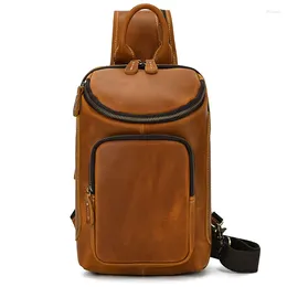 Bag European And American Fashionable Men's Chest Retro Crazy Horse Leather Single Shoulder Multi-functional Messenger