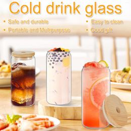 Wine Glasses 2pcs Transparent Glass Cups With Bamboo Lids And Stainless Steel Straw 500ml Large Thick Set For Cold Juice Coffee Beer