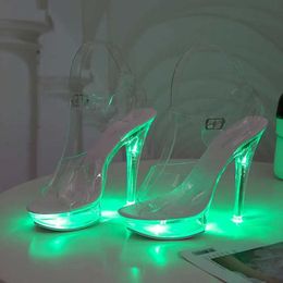 Dress Shoes Light Up Glowing Woman Luminous Clear Sandals Women Platform LED 13cm High Heel Transparent Stripper HeelsOPWJ H240321