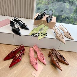 Designer Calf Patent leather slingback pumps metal buckle-embellished sandals 5.5cm kitten heel Slingbacks women Luxury pointed toe Evening Party shoes