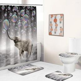 Shower Curtains Bath Blanket Set Colorful Bubble Elephant Bathroom Curtain Toilet Lid Mat U-shaped Rug 4pcs/set