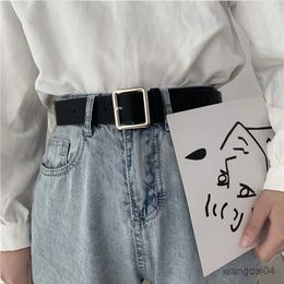 Belts NEW PU Leather Belts for Women Square Buckle Pin Buckle Jeans Black Belt Chic Luxury Brand Ladies Vintage Strap Female Waistband