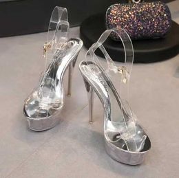 Dress Shoes Steel Tube Dancing Fluorescence Shine Women 2022 Summer New High Heel Peep Toe Nightclub Sandals 17.5cm Waterproof 7.5cmLLX8 H240321