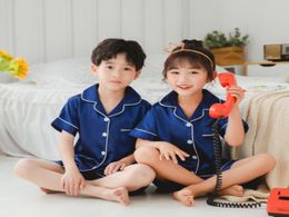 2020 summer short Sleeve Girls Sleepwear Set Kids pyjamas satin Children039s Pyjamas Boys Silk Pyjamas Suit for Kid homewear7024422