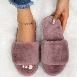 Slippers Winter Womens Home Fur Anti slip Casual Indoor Flat Shoes Flip Warm Solid Colours H240325