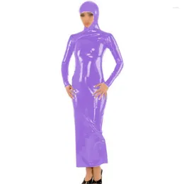 Casual Dresses WetLook PVC Hooded Long Sleeve Sexy Sheath Dress Front Zip Bodycon Party Novelty Cosplay Clubwear Ladies Evening 7XL