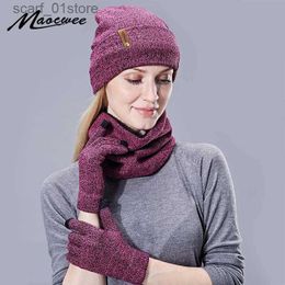 Hats Scarves Sets Winter Beanie Hat Scarf Set Womens Knitted Outdoor Warmth Scarf Hat Touch Screen Gs Set Skullies Beanies Hat Scarf SetC24319