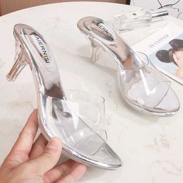 Dress Shoes Summer Walk Show Model High Heels Women Sandals Sexy Transparent Crystal Party Ladies Wedding Bridal Silver Big SizeFDW0 H240321