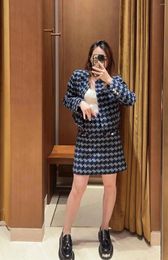 Work Dresses Elegant Women Tweed Plaid Suit Early Autumn 2024 Ladies Long Sleeve Single Breasted Jacket Or A-Line Mini Skirt