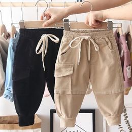 Trousers 2024 Spring Autumn Cotton Cargo Pants Solid Boys Casual Sport Kids Bottoms Children 2-8Years