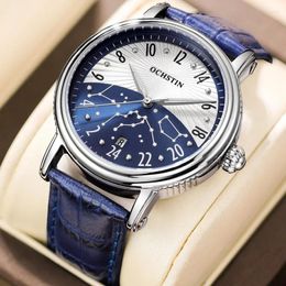Wristwatches OCHSTIN Auto Date Man Wristwatch Automatic Mechanical Male Clock Top Sport Military Genuine Leather Men Watch