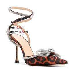 Dress Shoes 2023 New Summer Leopard Print High Heels 8.5CM Fashion Rhinestone Sandals European And American Style Sexy Pointed Womens H24032501