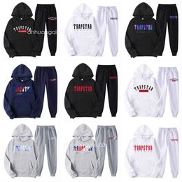 Tracksuits Herren -Tracksuit Trend mit Kapuze 2 Stück Set Hoodie Sweatshirt Jogginghosen Sportwear Jogging Outfit Trapstar Man Tuch